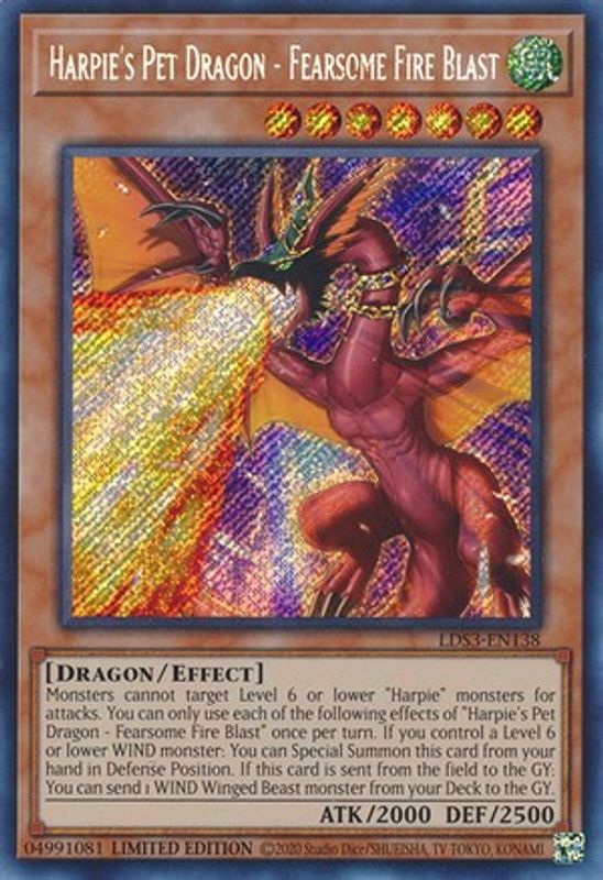 Harpie's Pet Dragon - Fearsome Fire Blast - LDS3-EN138 - Secret Rare