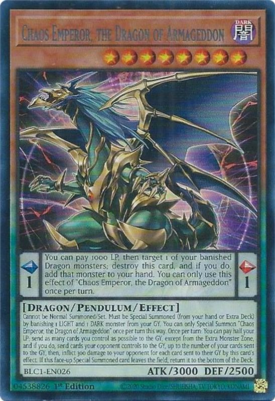 Chaos Emperor, the Dragon of Armageddon (Silver) - BLC1-EN026 - Ultra Rare