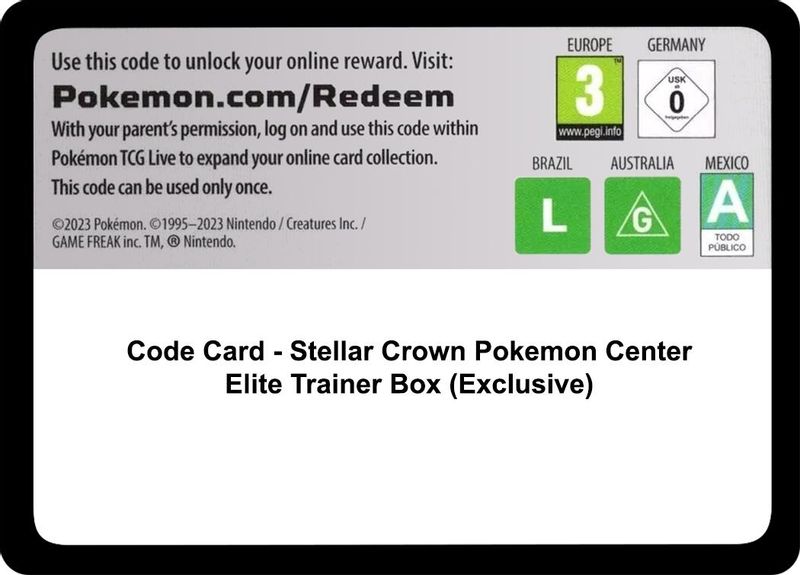 Code Card - Stellar Crown Pokemon Center Elite Trainer Box (Exclusive) - Code Card