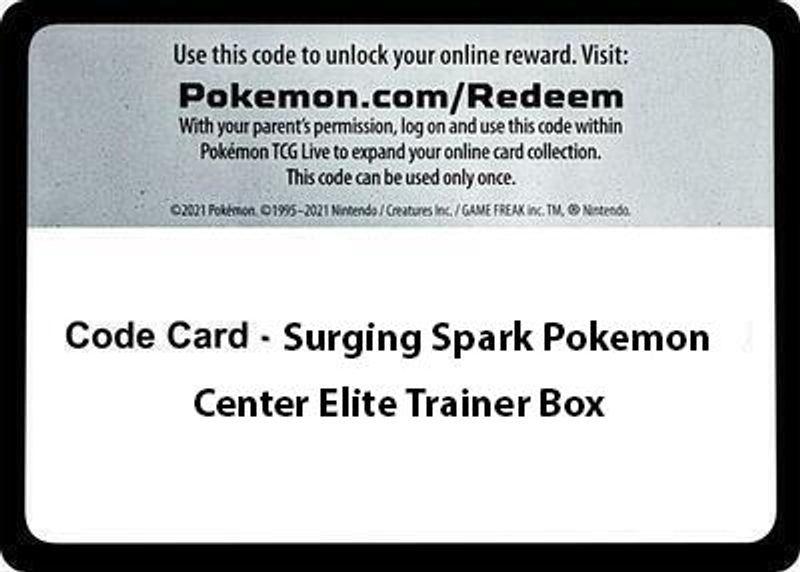 Code Card - Surging Spark Pokemon Center Elite Trainer Box - Code Card