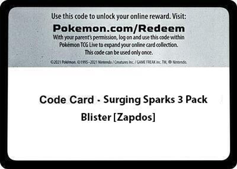 Code Card - Surging Sparks 3 Pack Blister [Zapdos] - Code Card