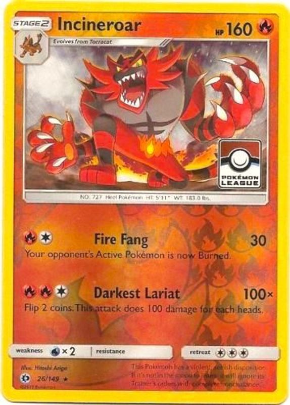 Incineroar - 26/149 (Pokemon League) - 026/149 - Promo