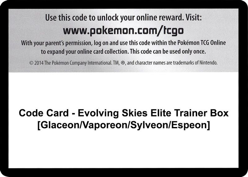 Code Card - Evolving Skies Elite Trainer Box [Glaceon/Vaporeon/Sylveon/Espeon] - Code Card