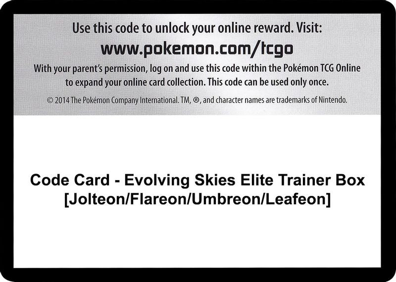 Code Card - Evolving Skies Elite Trainer Box [Jolteon/Flareon/Umbreon/Leafeon] - Code Card