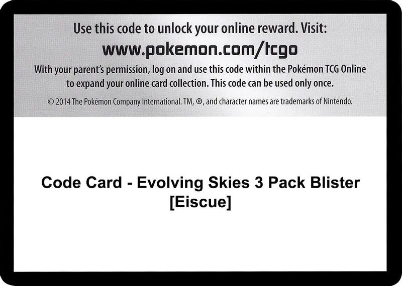 Code Card - Evolving Skies 3 Pack Blister [Eiscue] - Code Card