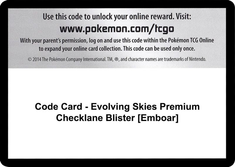 Code Card - Evolving Skies Premium Checklane Blister [Emboar] - Code Card