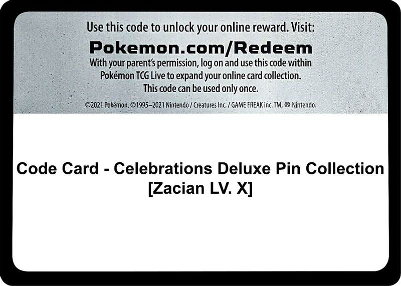 Code Card - Celebrations Deluxe Pin Collection [Zacian LV. X] - Code Card