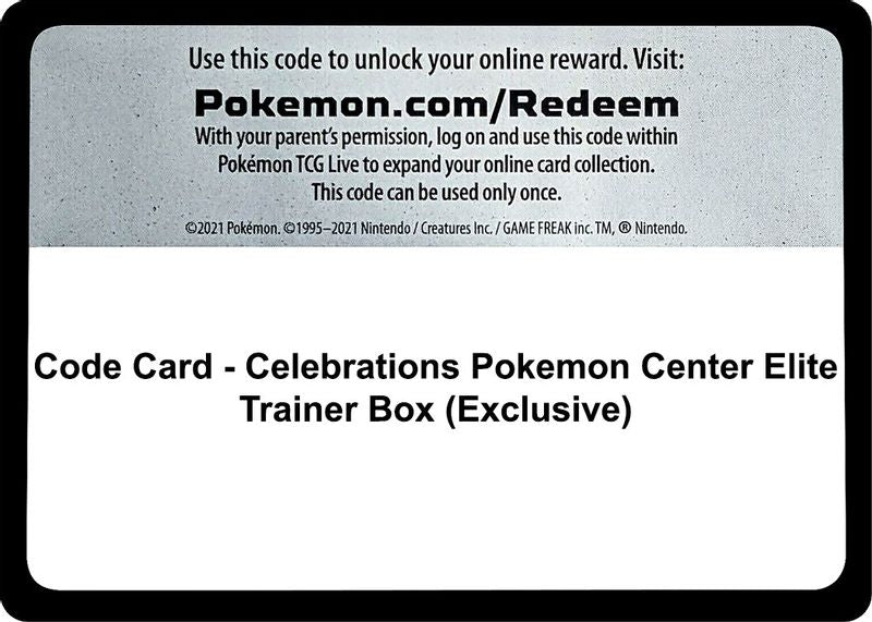 Code Card - Celebrations Pokemon Center Elite Trainer Box (Exclusive) - Code Card