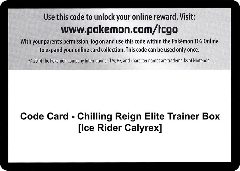 Code Card - Chilling Reign Elite Trainer Box [Ice Rider Calyrex] - Code Card