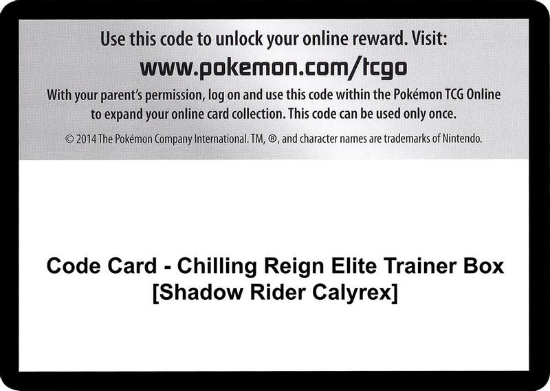 Code Card - Chilling Reign Elite Trainer Box [Shadow Rider Calyrex] - Code Card