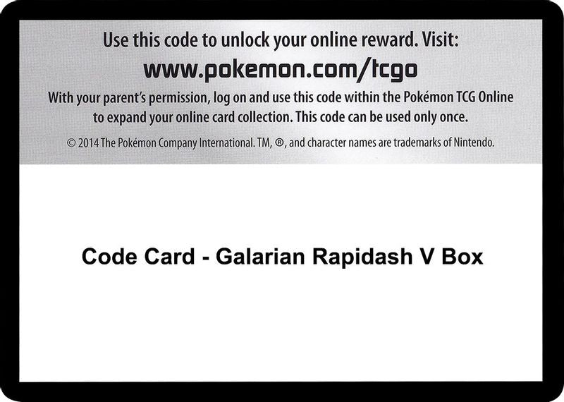 Code Card - Galarian Rapidash V Box - Code Card