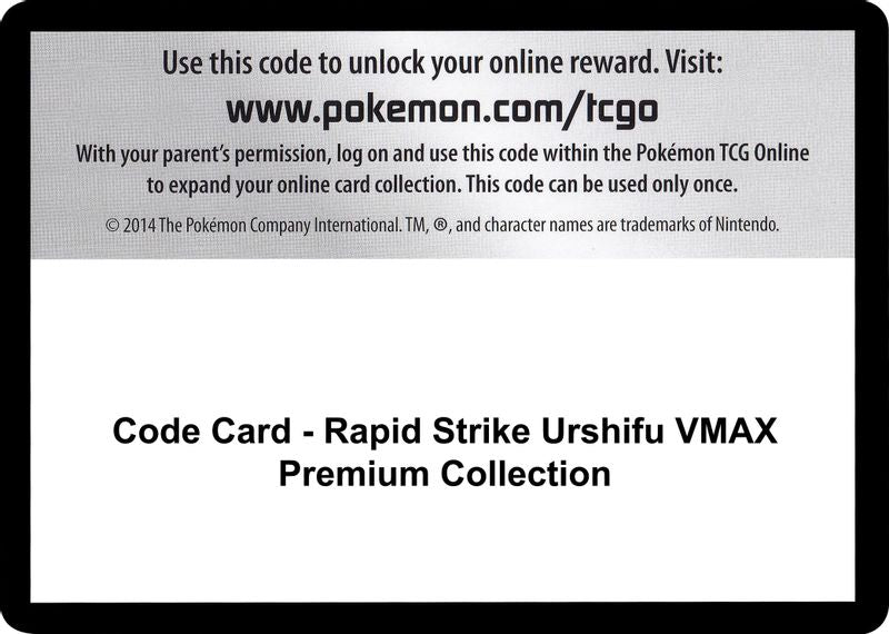 Code Card - Rapid Strike Urshifu VMAX Premium Collection - Code Card