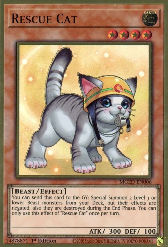 Rescue Cat (Alternate Art) - MGED-EN006 - Premium Gold Rare