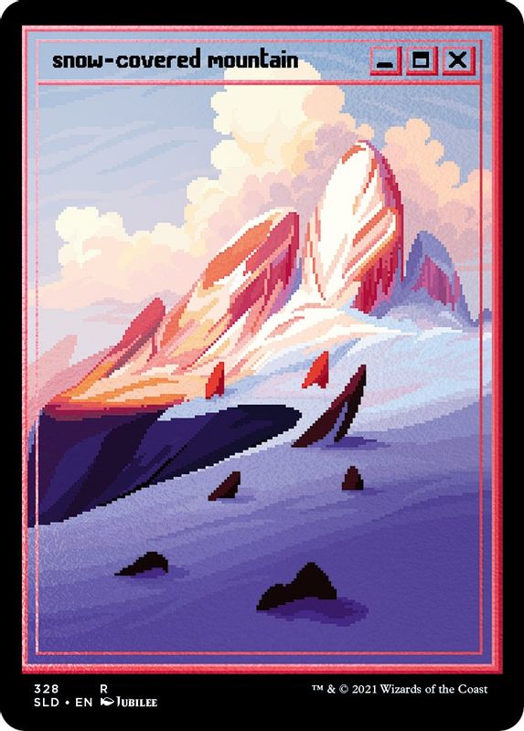 Snow-Covered Mountain (PixelSnowLands.jpg) (Foil Etched) - 328 - Rare