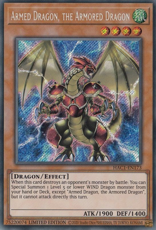 Armed Dragon, the Armored Dragon - HAC1-EN173 - Secret Rare