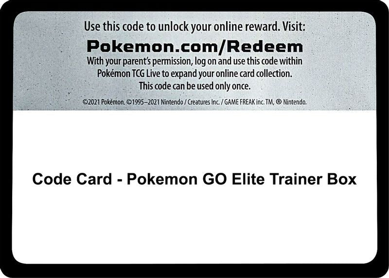 Code Card - Pokemon GO Elite Trainer Box - Code Card