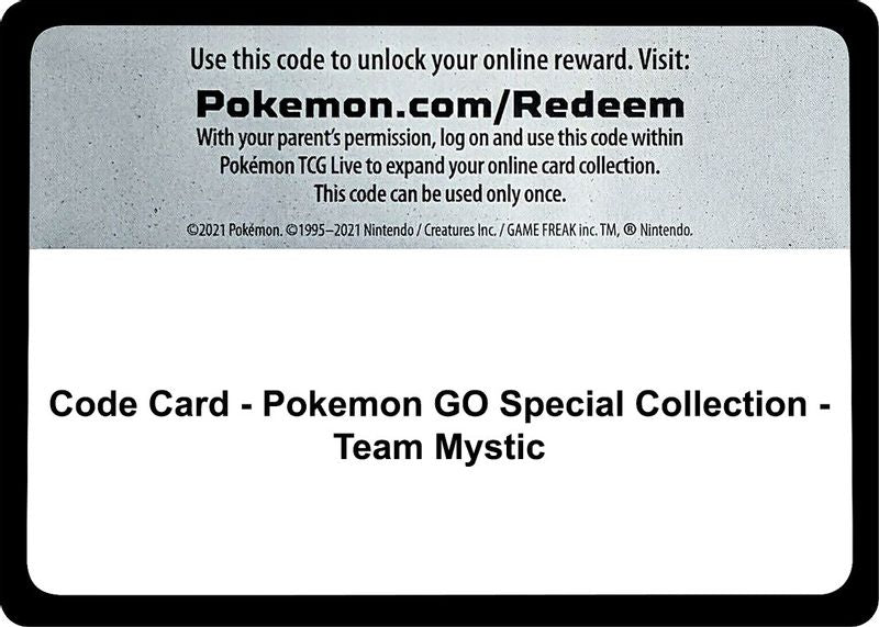 Code Card - Pokemon GO Special Collection - Team Mystic - Code Card