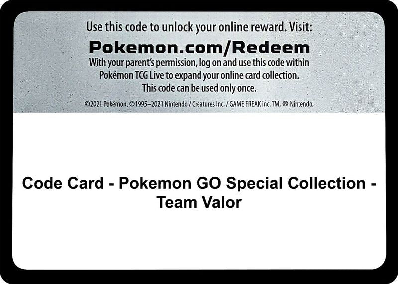 Code Card - Pokemon GO Special Collection - Team Valor - Code Card