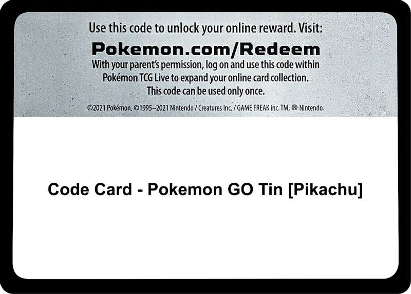 Code Card - Pokemon GO Tin [Pikachu] - Code Card