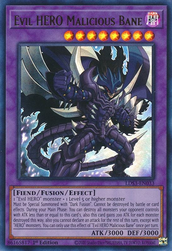 Evil HERO Malicious Bane - LDS3-EN033 - Ultra Rare