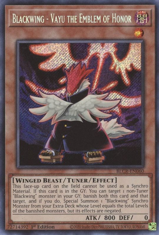 Blackwing - Vayu the Emblem of Honor - BLCR-EN060 - Secret Rare